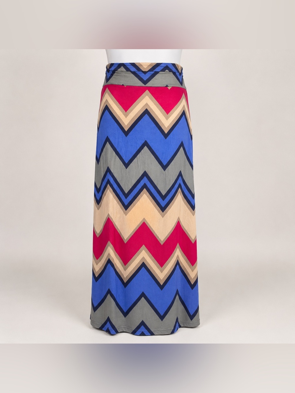 Rue 21 Chevron Maxi Skirt Blue Red Beige Stretchy Boho Aztec Print